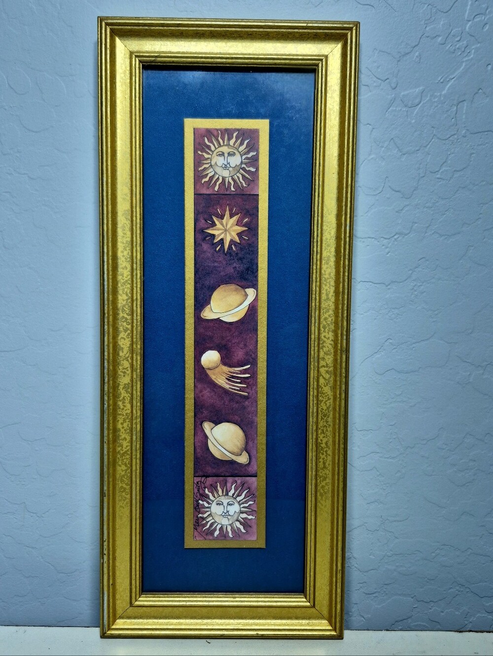 Vintage 90s Mary Beth Zeitz Celestial Framed Art Panel Whimsigoth Sun & Planets
